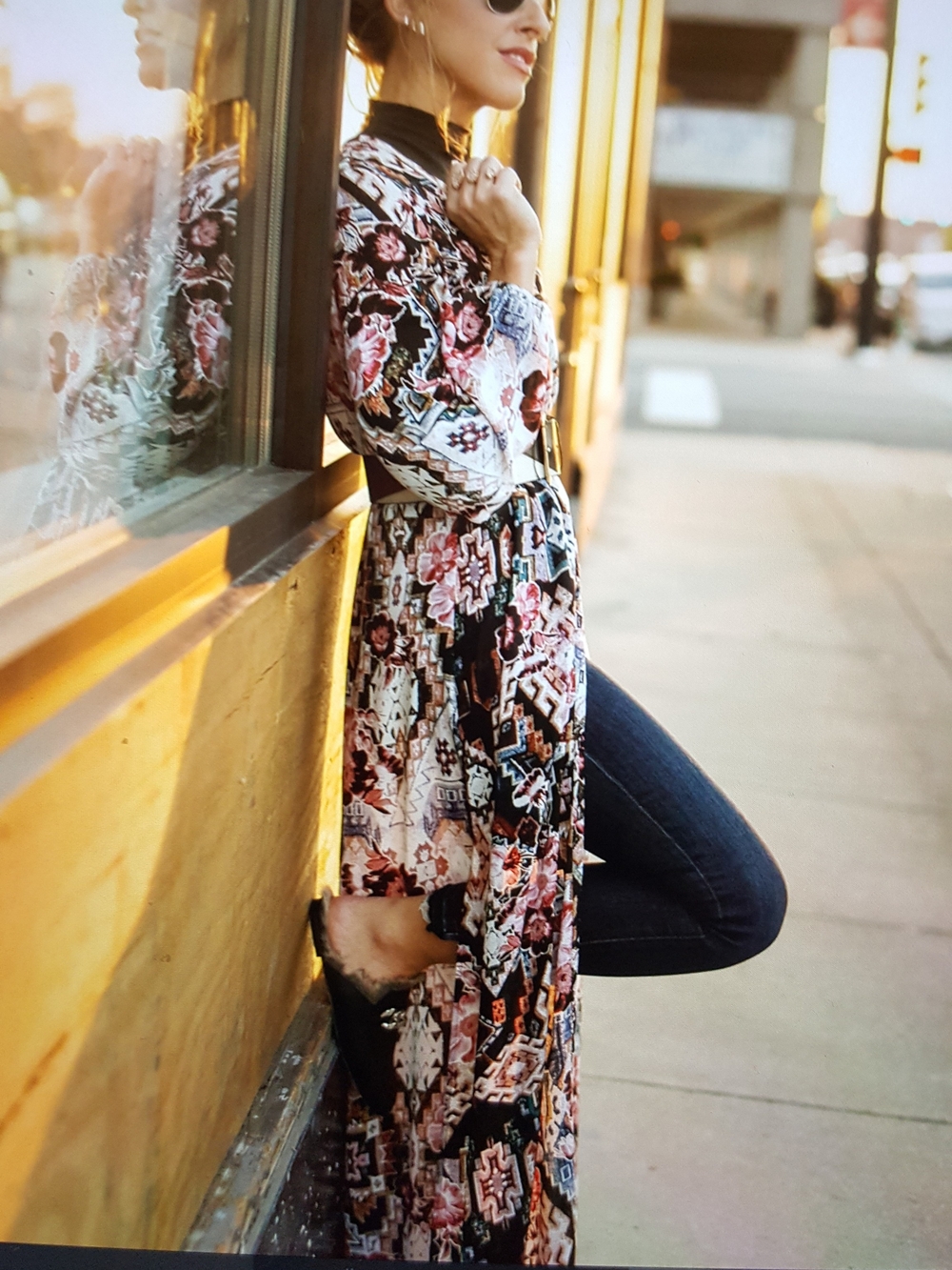 Floral Pattern Long Women's Duster - Black & Pink